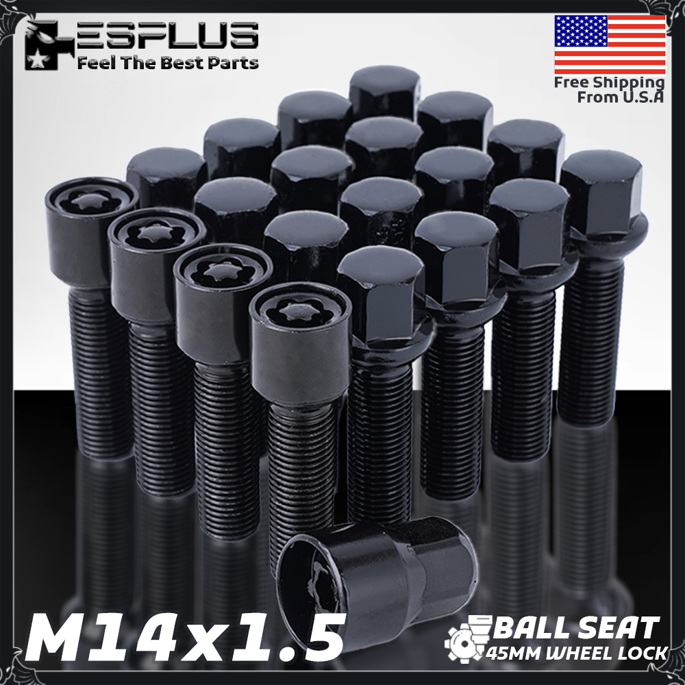 20 Pcs Mercedes Stock Rim Wheel Lock Combo M14x1.5 Black 45mm shank Fit A/C/E/SL