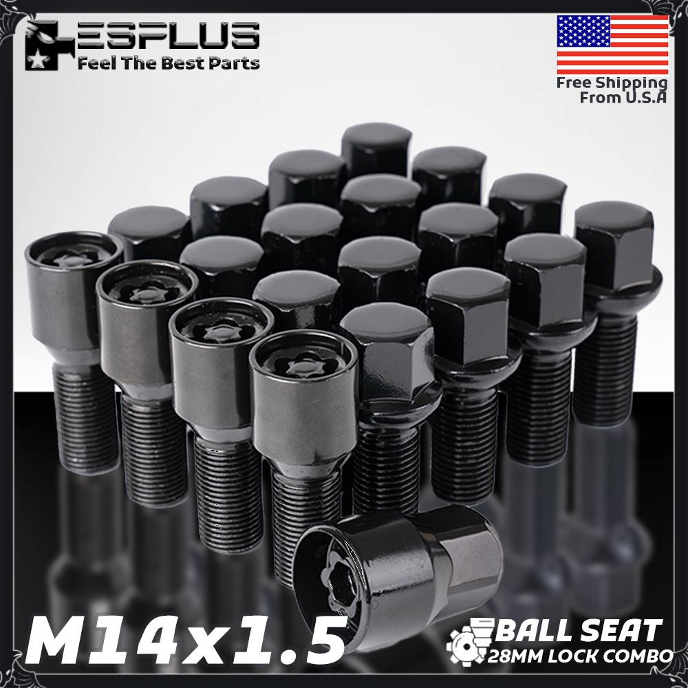 20 Pcs Audi Wheel Lock Bolt Combo M14x1.5 Black 28mm Shank Fit A1/A3/S3/TT