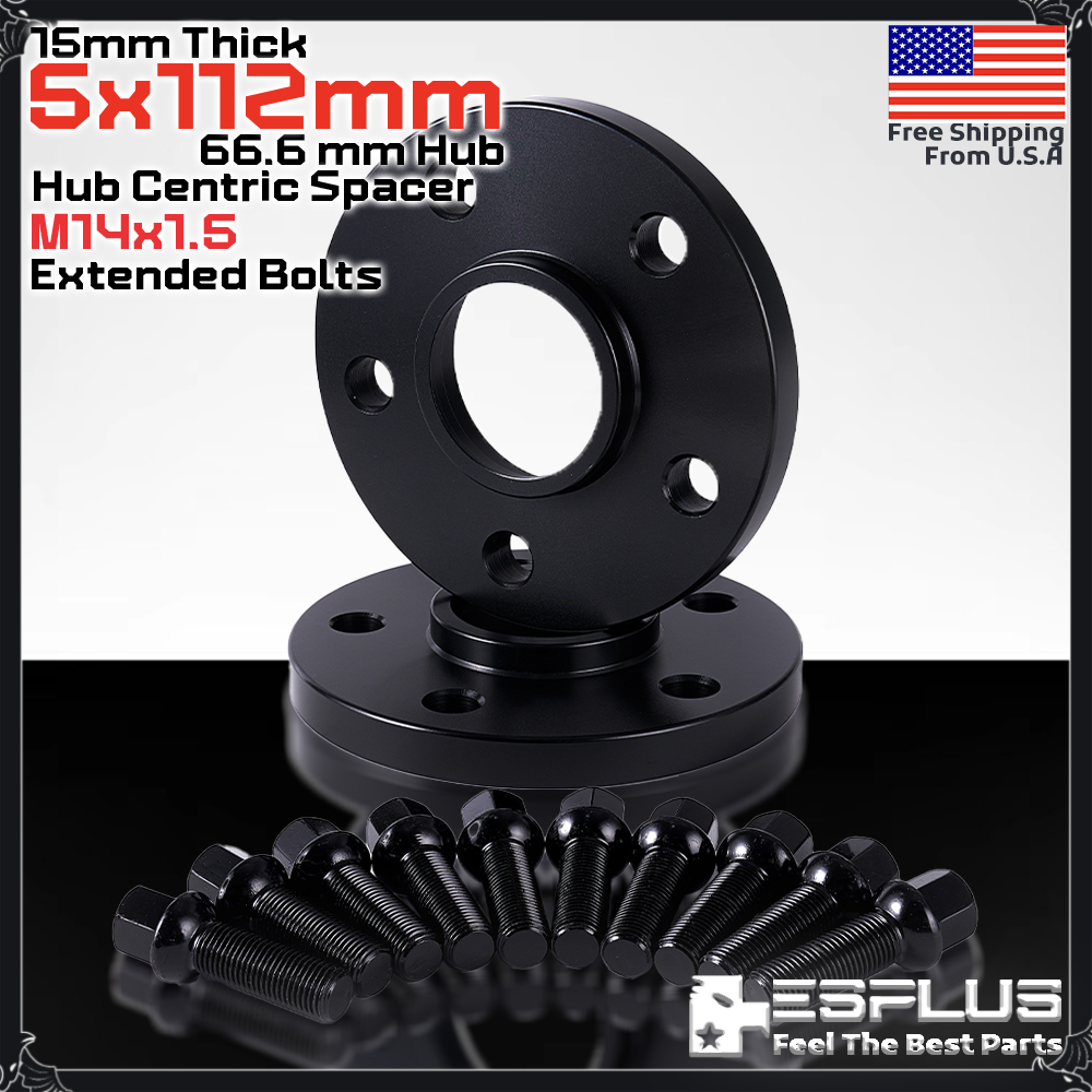 [2] 15mm Thick Mercedes 5x112mm CB 66.6 Wheel Spacer Kit 14x1.5 Bolts Included