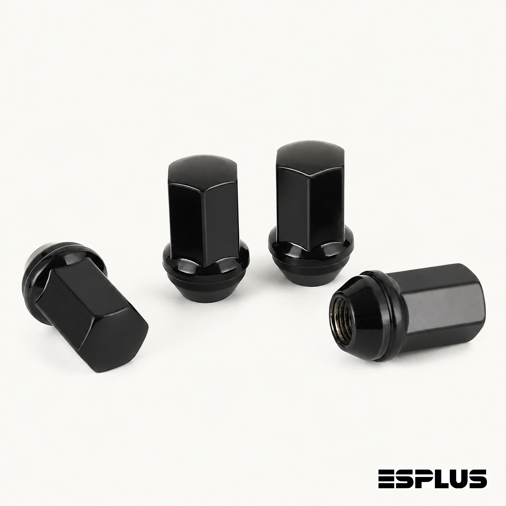 Black closed-end lug nuts, 7/8? hex, M14x1.5 thread, 45 mm tall, OEM cone seat